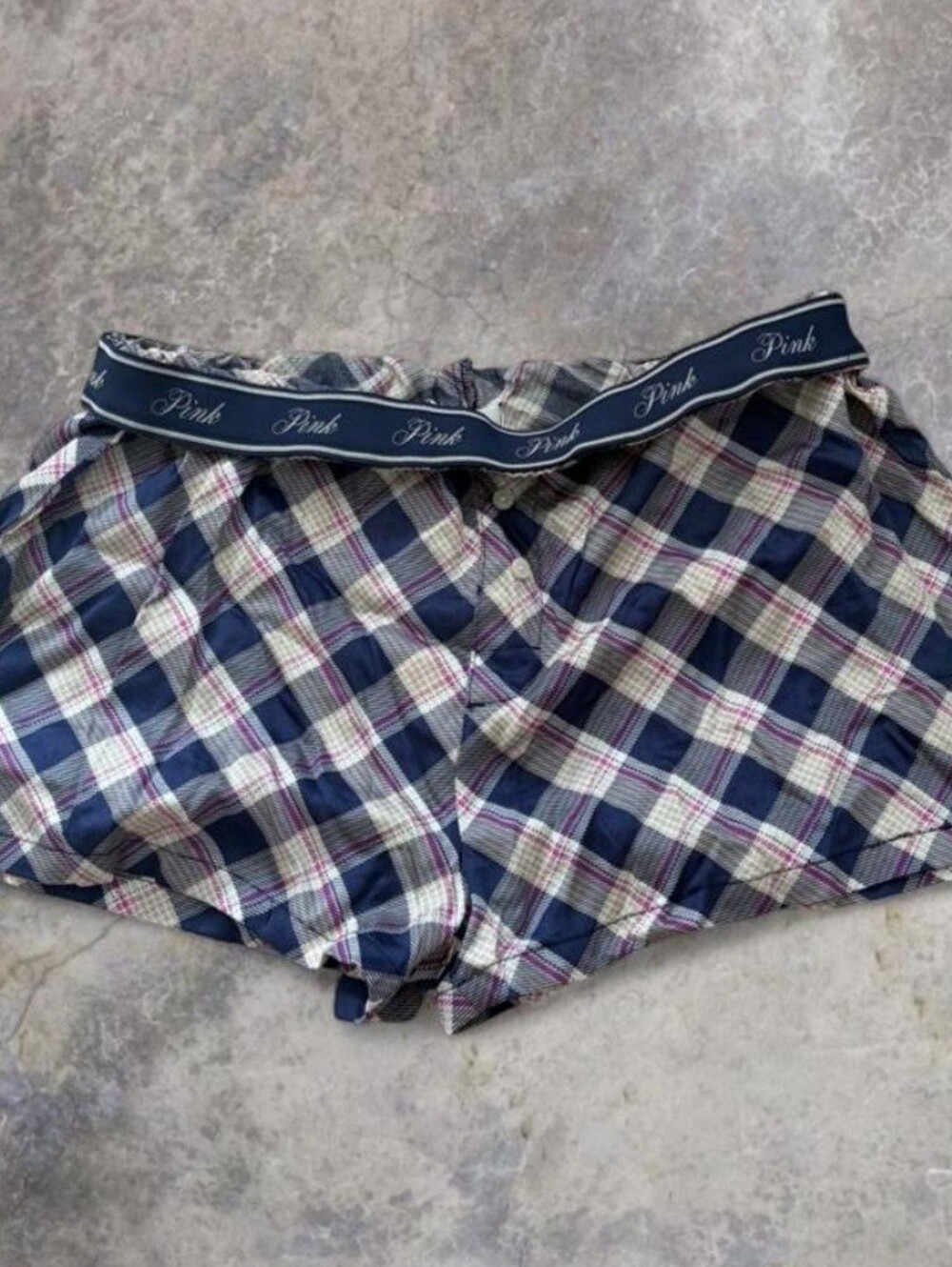 PINK Victoria's Secret Navy Plaid Sleep Shorts